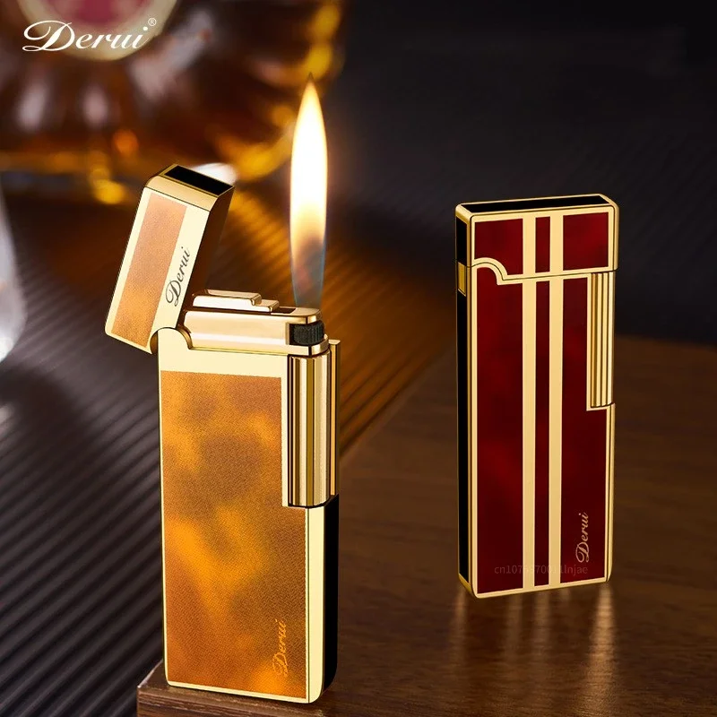 2024 New Derui Ultra-thin Portable Metal Inflatable Lighter Windproof Grinding Wheel Side Slip Lighter High-end Men\'s Gift