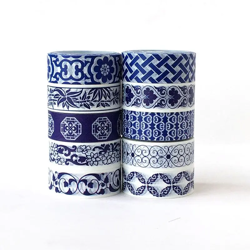 Guofeng Green Pattern Hand Account Paper Tape Retro Blue Porcelain Pattern and Paper Tape National Tide Lace Hand AccountSticker