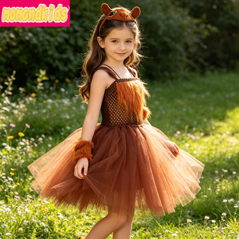 Cartoon Camel Graphic Flowy Mesh Costume Breathable Kids Princess Attire for Toddler Halloween Carnival Party Cosplay Outfit