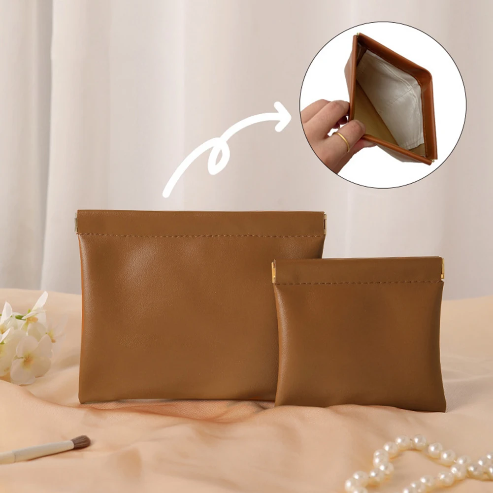 Compact Portable PU Storage Bag with Automatic Closure for Organizing For Cables Headphones and Small Electronics