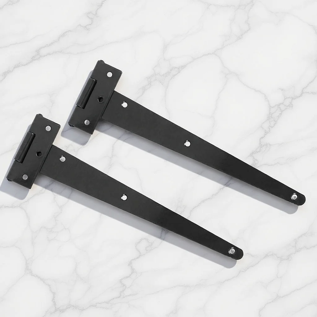 

4Pcs T Shape Hinges Durable Galvanized Iron Heavy Duty Cabinet Barn Room Door Furniture Hinges with 6 Screw Holes Fixation