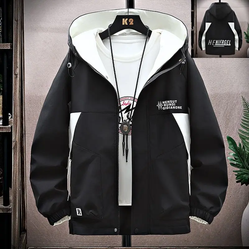 Luxury Brand Men Spring Autumn Jacket Patchwork Hooded Zip Sweatshirt Long Sleeve Windbreaker Sportswear Multi-pocket Outerwear