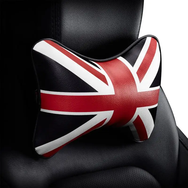Almohada de viaje patriótica de la bandera del Reino Unido para el cuello, cojín de reposacabezas de cuero PU, algodón PP, cómodo, decoraciones de coche, Union Jack UK