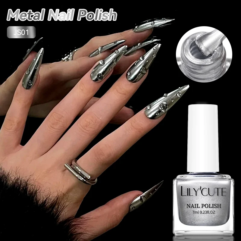 Lilycute 7ml esmalte metálico roxo ouro tira super brilhante metal glitter efeito sem necessidade de lâmpada cura verniz da arte do prego