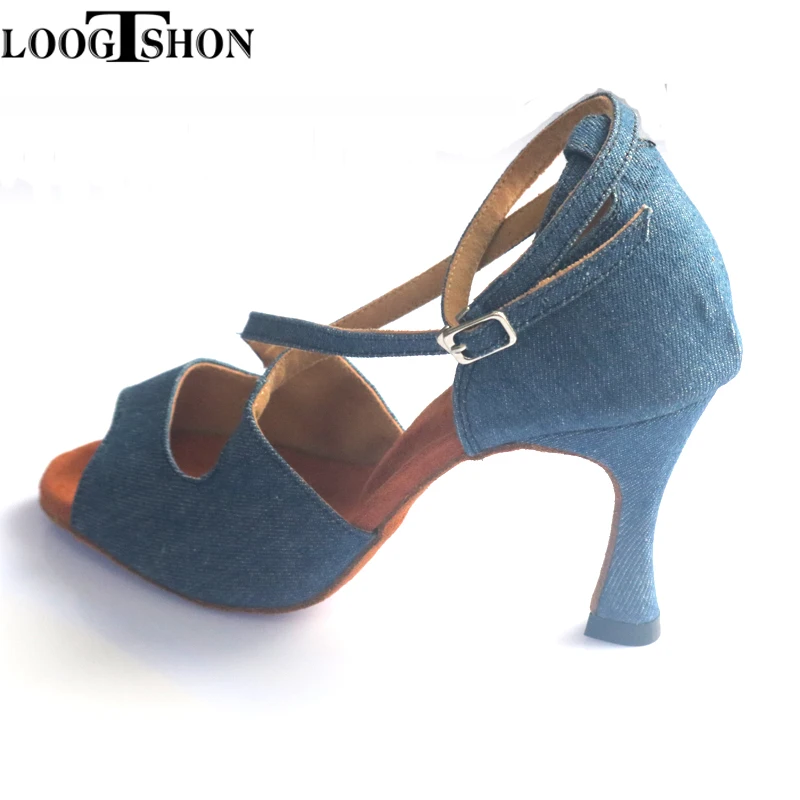 Loogtshon 2022 สไตล์Latin Danceรองเท้าSalsaสุภาพสตรีซาตินSoft Soleแฟชั่นเต้นรํารองเท้าแตะรองเท้า 7 ส้นผู้หญิงซาตินรองเท้า
