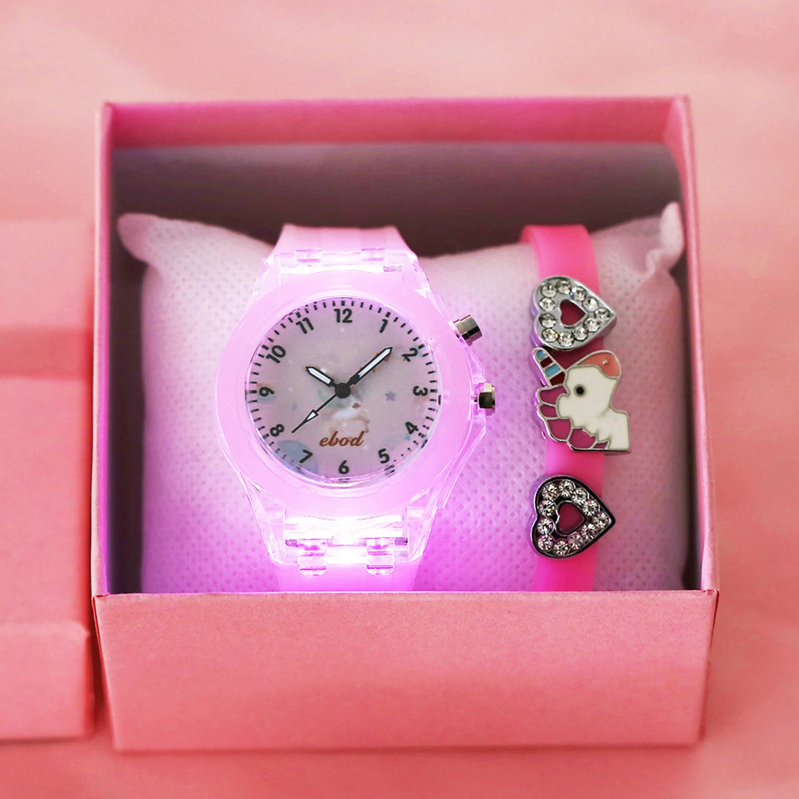 

5Pcs Unicorn Watch and Bracelet Set Girls Fashion Necklace Ring Kids Cartoon Analog Watch Gift Set Adjustable Comfortable