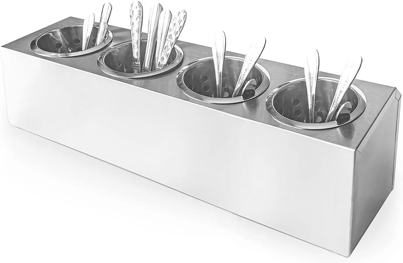 

Stainless Steel Flatware Organizer Caddy, 4-Hole Silverware Holder for Kitchen Countertop