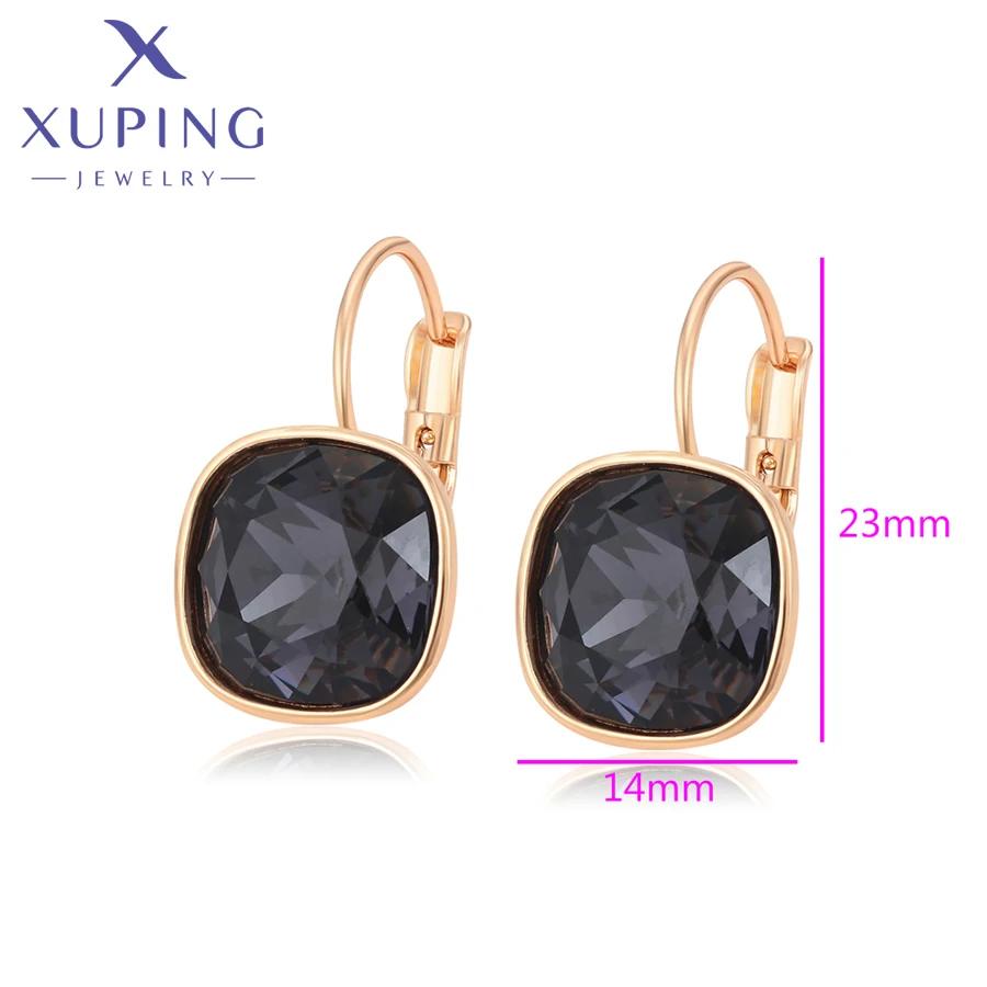 Xuping Jewelry Exquisite Fashion Square Copper Alloy Gold Color Huggies Crystal Earrings for Women School Party Gifts X000652013
