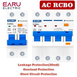 AC 230V MCB Leakage Protector RCBO Overload Short Circuit Protection 2P 4P 30mA Residual Current Circuit Breaker Switch RCCB RCD