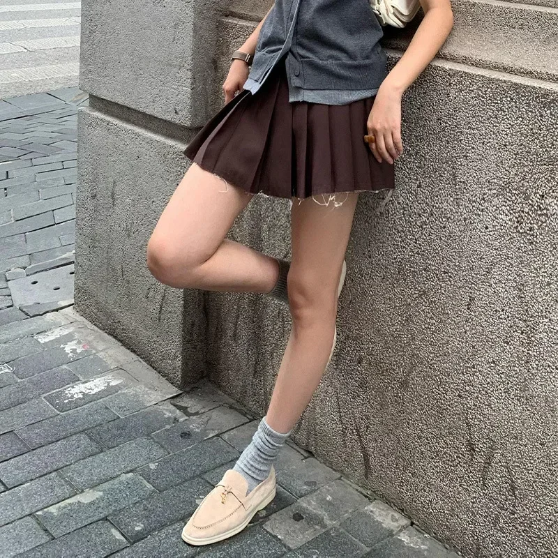 Pop NEIHE Distressed Fringe Leather Belt Preppy Style Plaid Mini Dress For Women Autumn 2023 Fashion Trend Female Clothing