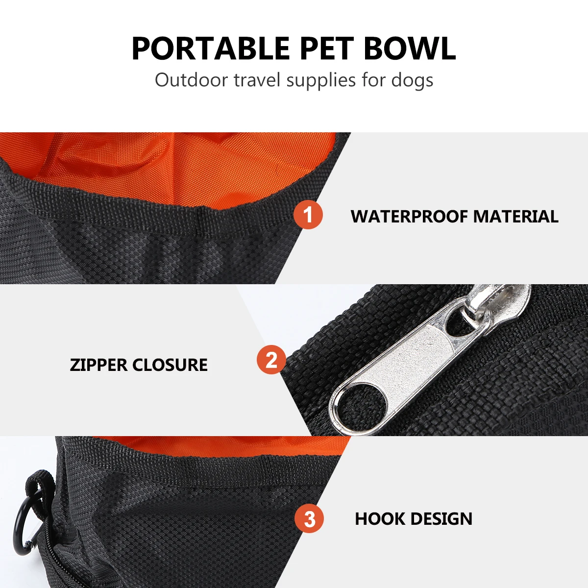 

Portable Dog Bowl Cat Water Bowl 19x19cm Grey Polyester Waterproof Travel Outdoor Camping Pet Food Foldable Hook