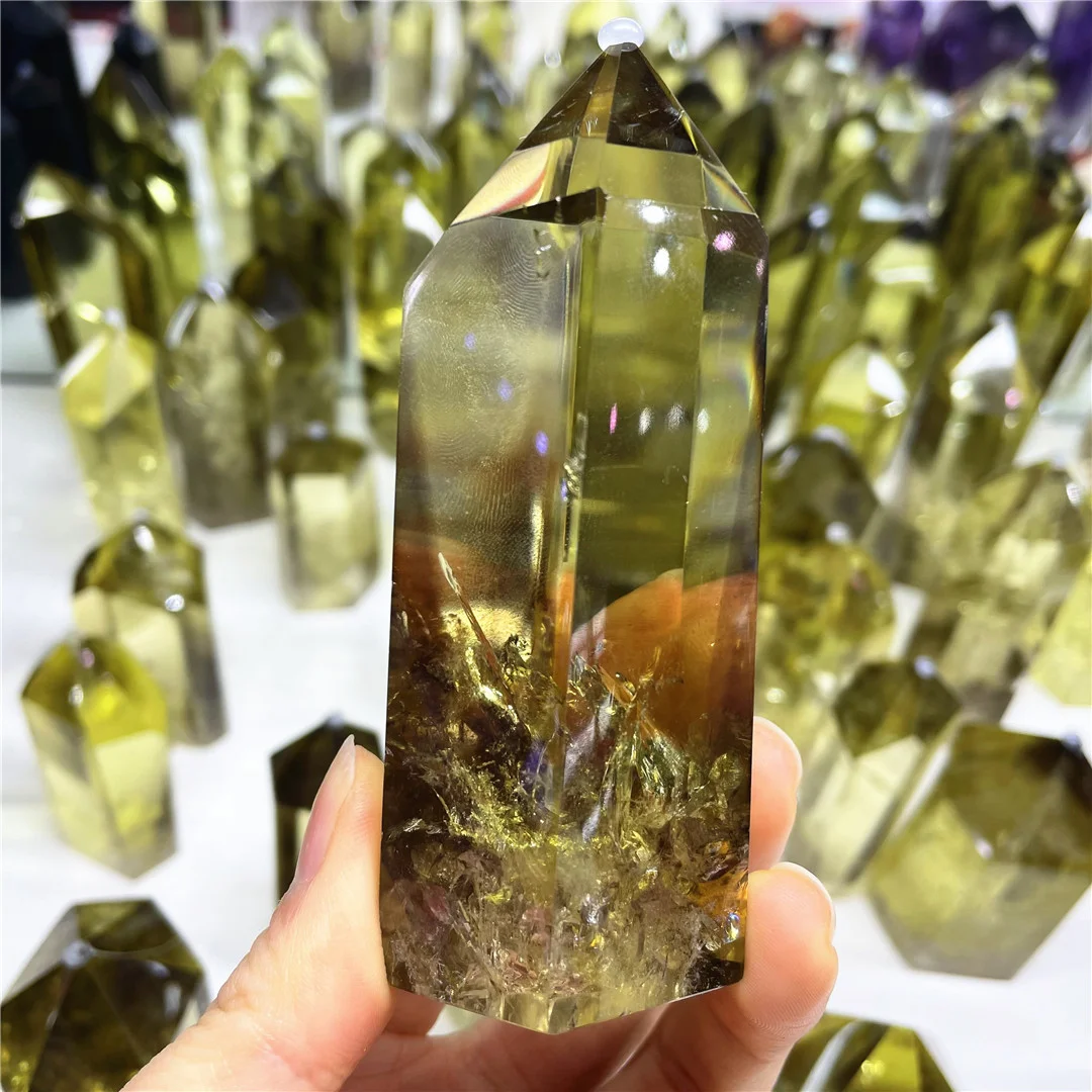 

Precious Real Natural Stone 100% Yellow Citrine Quartz Crystal Point Energy Rainbow Wands Feng Shui God Of Wealth Desk Ornaments
