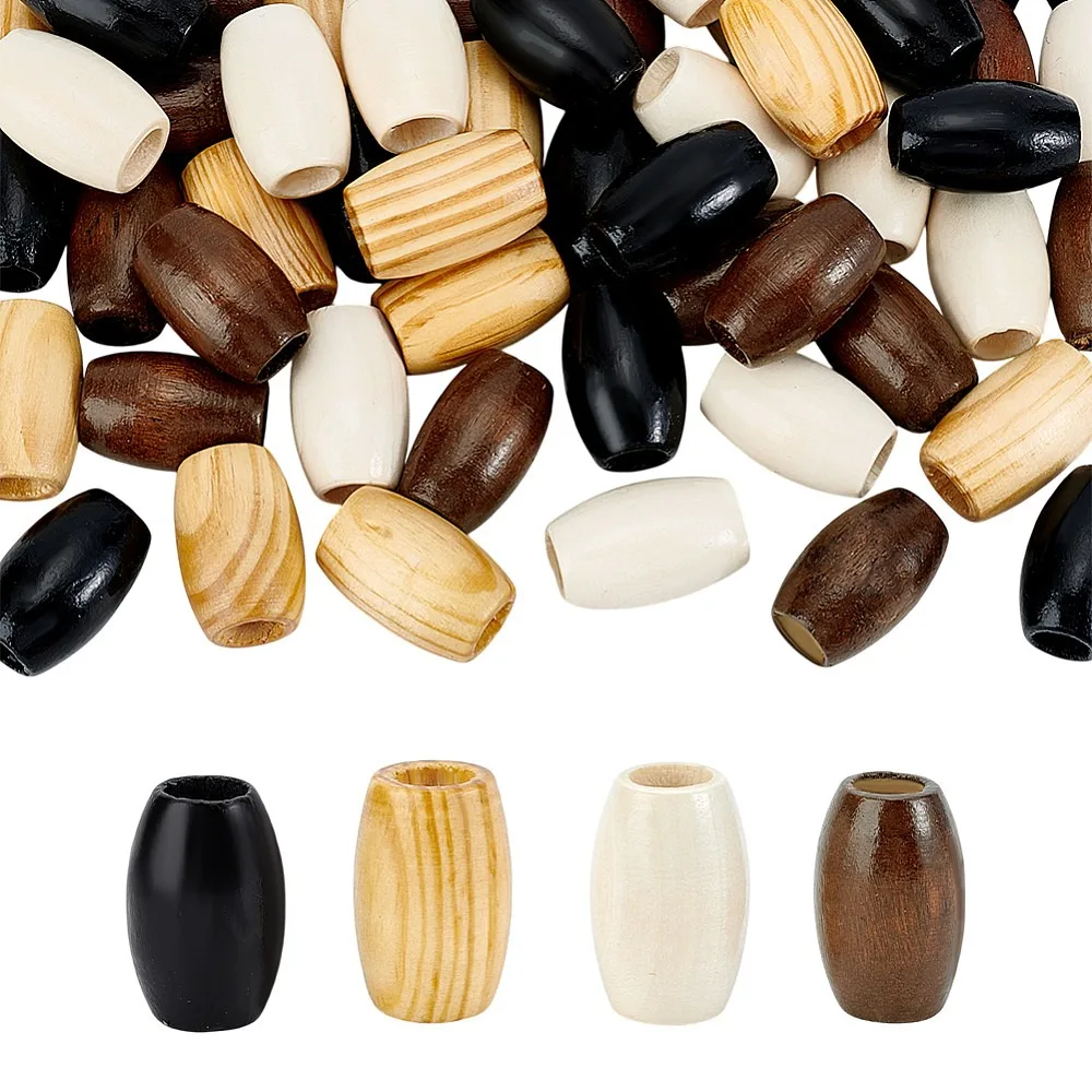 60Pcs 4 Colors Wood Beads Barrel Mixed Color 28~30x20mm Hole: 8.5~10.5mm 15pcs/color