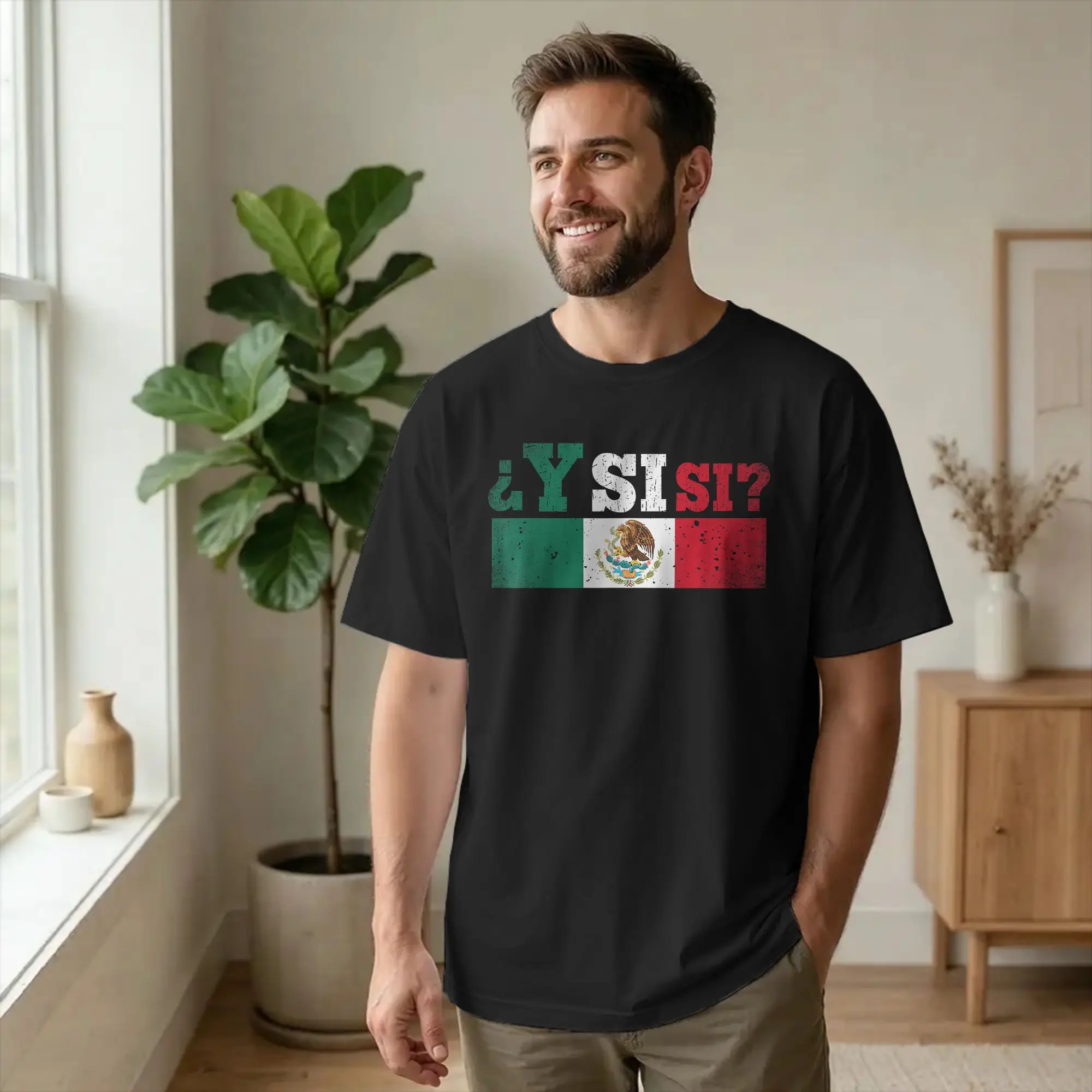 T-shirt créatif Y Si Si avec citation optimiste en espagnol pour hommes, col rond, 100% coton, T-shirt avec drapeau du Mexique, vêtements imprimés graphiques