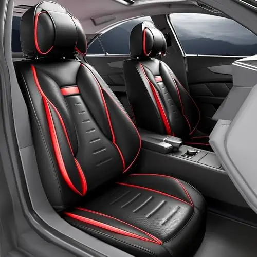 

Чехлы на автомобильные сиденья ASLONG 2PC Angel Wing - водонепроницаемая кожа Nappa, черный и красный цвета, универсальные для внедорожников/грузовиков