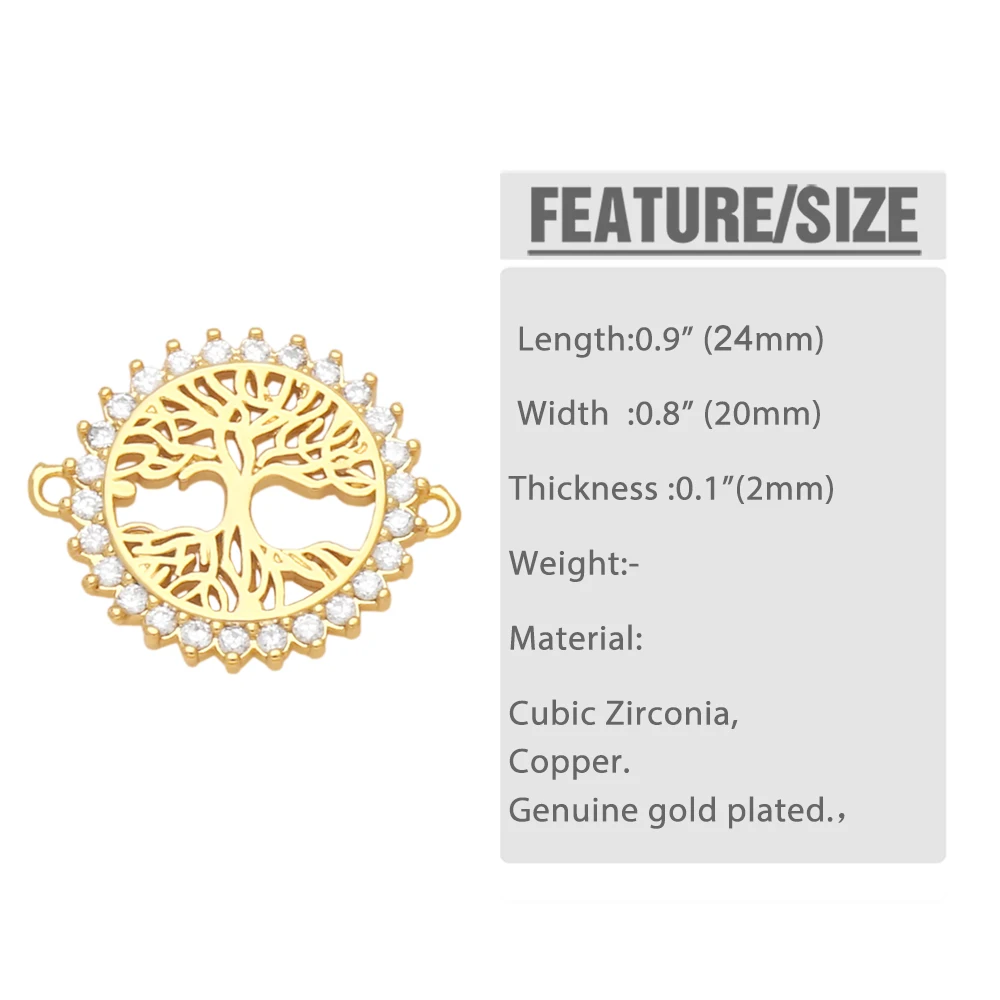 OCESRIO Trendy CZ Heart Charms for Bracelet Necklace Copper Gold Plated Tree of Life Jewelry Making Supplies Wholesale chma192