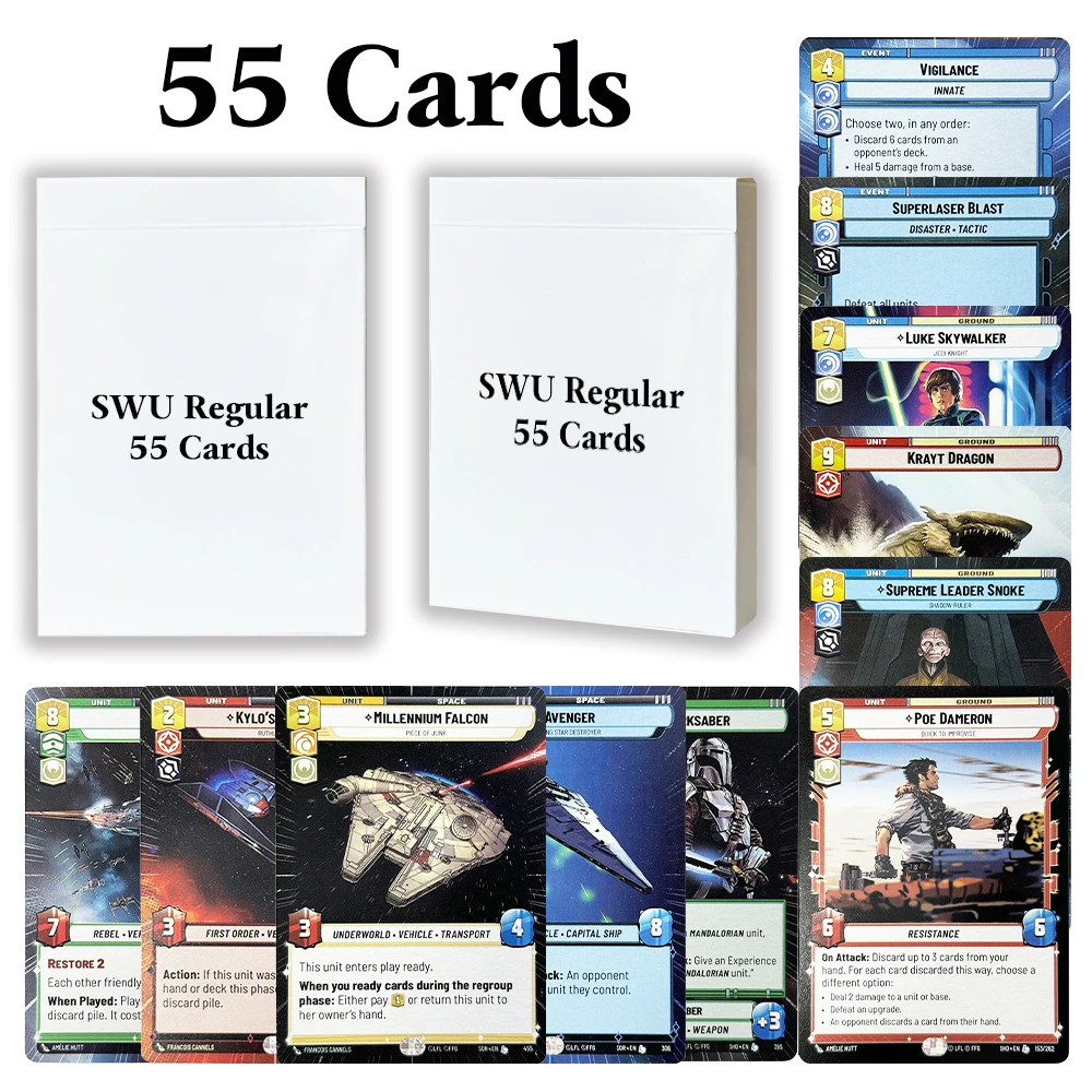 

55 шт./компл. SWUDB обычный весь набор прокси-карты MILLENNIUM FALCON POE DAMERON LUKE SKYWALKER TCG коллекция игровых карт игрушки подарки