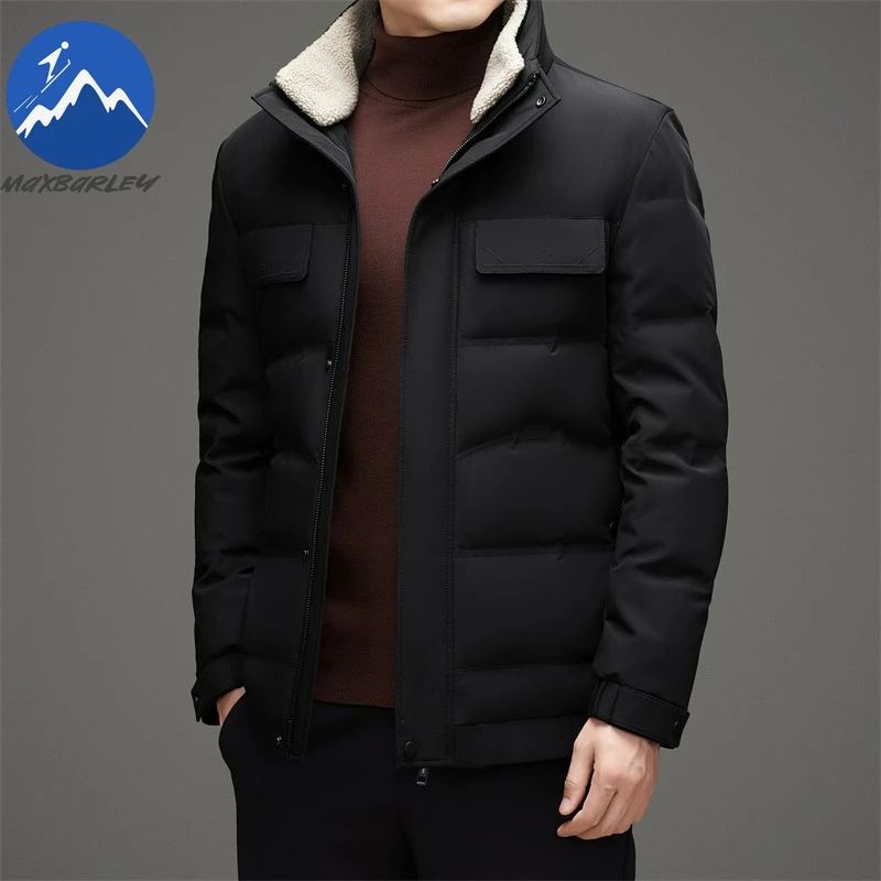 Maxbarley Luxury Men Down Jacket New Turndown Collar Travel Thickened  Warm Puffer Coat Casual Hiking Winter Lightweight Parka
