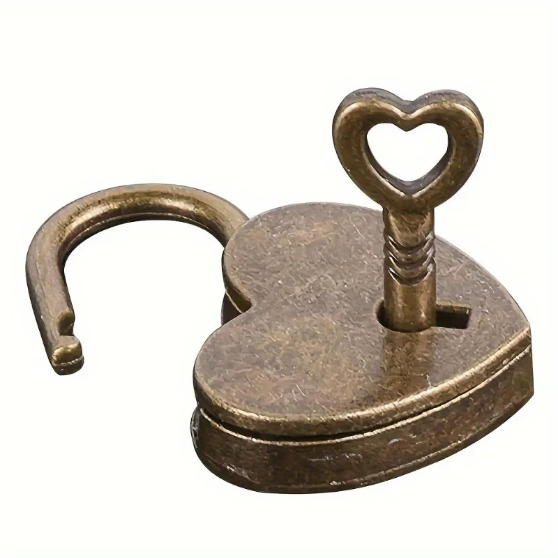 1Pc Charming Vintage Heart-Shaped Mini Padlock - Antique Style, Alloy, Perfect for Jewelry Boxes & Luggage - Unique Gift Idea