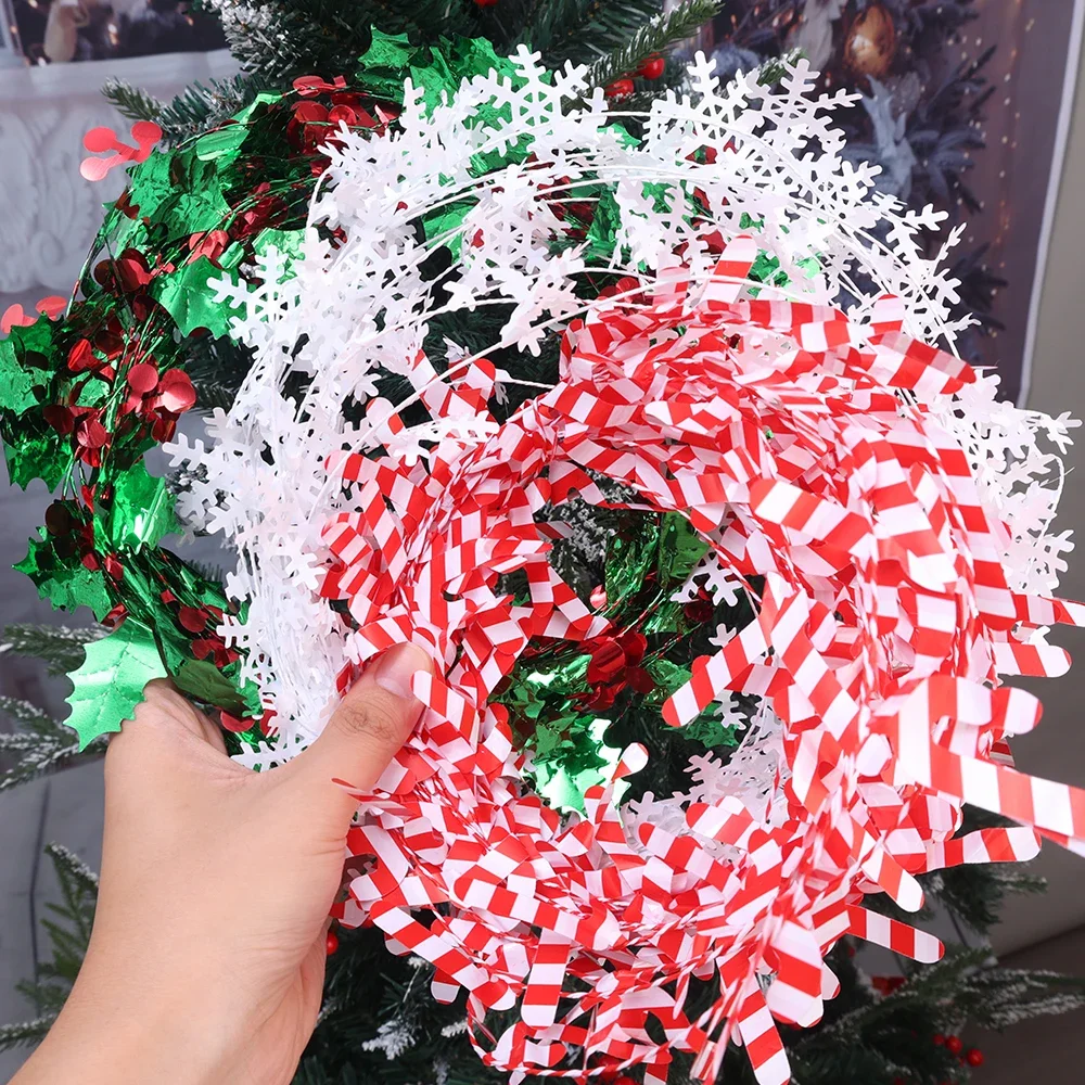 7.5 Meter Colorful Ribbons Wire Garland Tinsel Berries Green Leaf Xmas Tree Decoration For Home Wedding Birthday Christmas Part