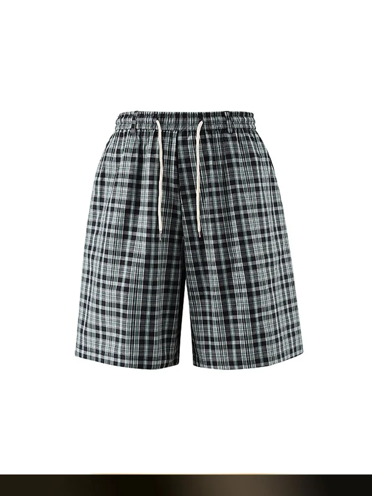 

Мужские летние повседневные спортивные брюки-капри прямого кроя в стиле ретро с цветными вставками и клетчатым узором, широкие штанины, для активного отдыха и пляжа