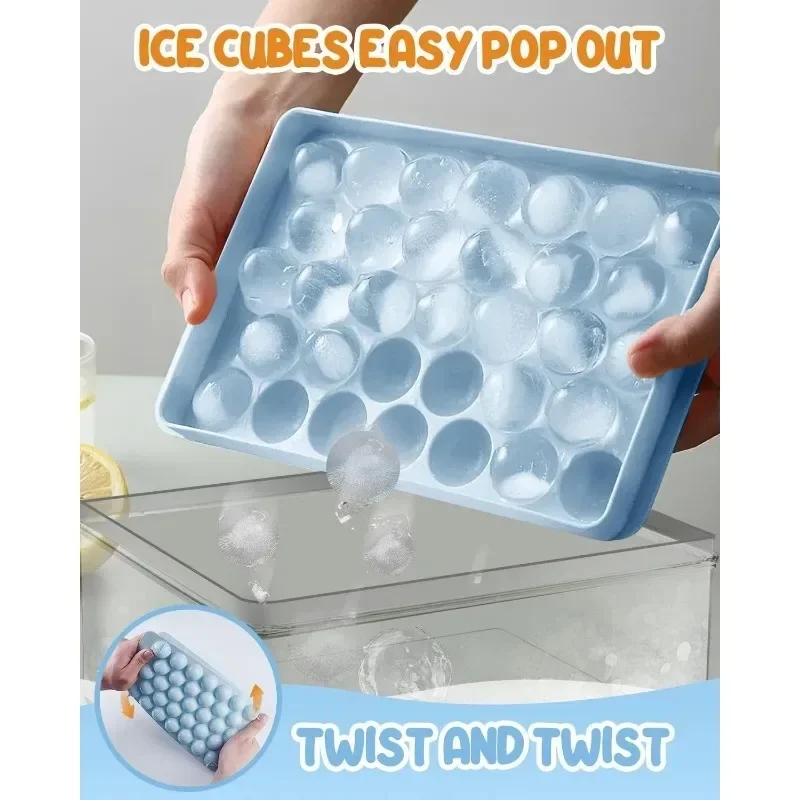 Ice Cube Trays, Ice Ball Maker Mold for Freezer with Scoop and Tong, Circle Ice Trays for Chilling Drinks, Coffee, Juice