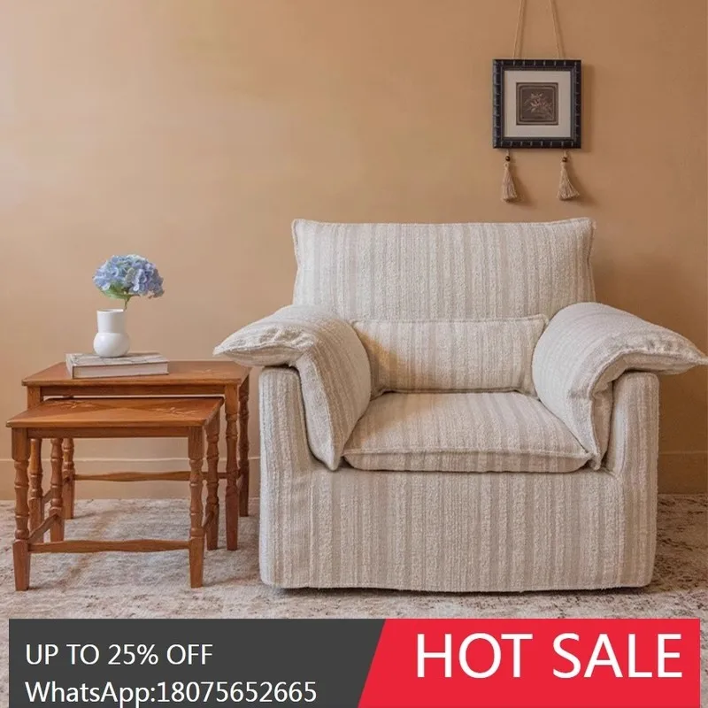 SGF Lazy Style Single Seat Linen Fabric Sofa Fully Removable Washable Cotton Linen Straight Row