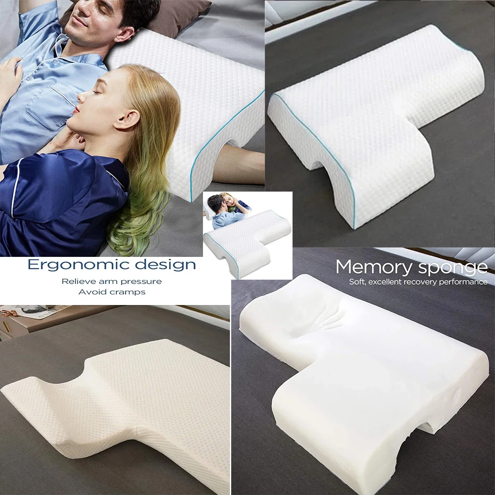 2023 Couples Arched Pillow with Arm Rest Memory Foam Anti Hand Pressure Neck Pain Relief Sleeping Cuddle Cervical Latex Cushion