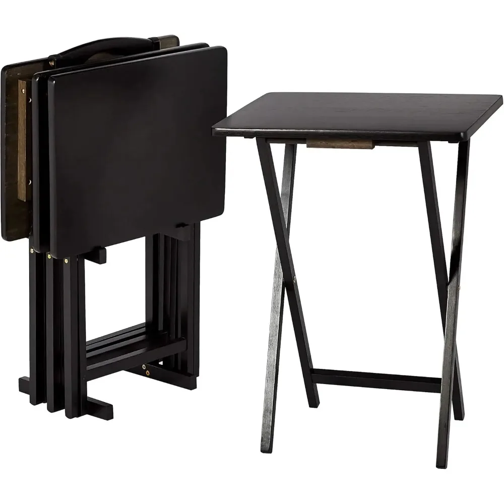 

Basics Portable TV Dinner 4-Pack Rectangular Folding Tray Table with Storage Rack, Black, 15 x 19 x 26