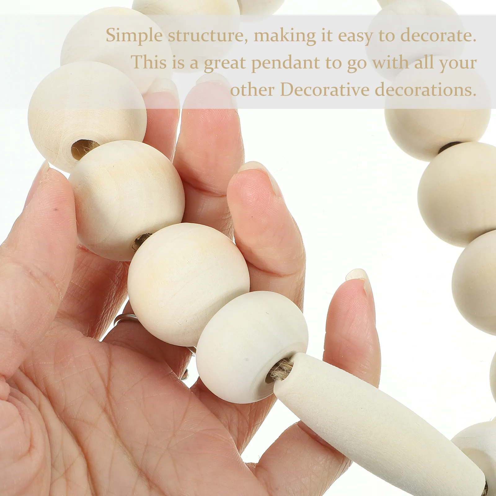 Wood Bead String with Tassels Hanging Beaded Garland Rustic Decor for Wall Hanging Door Knob Tray Plant Pot Bedroom Party Supply
