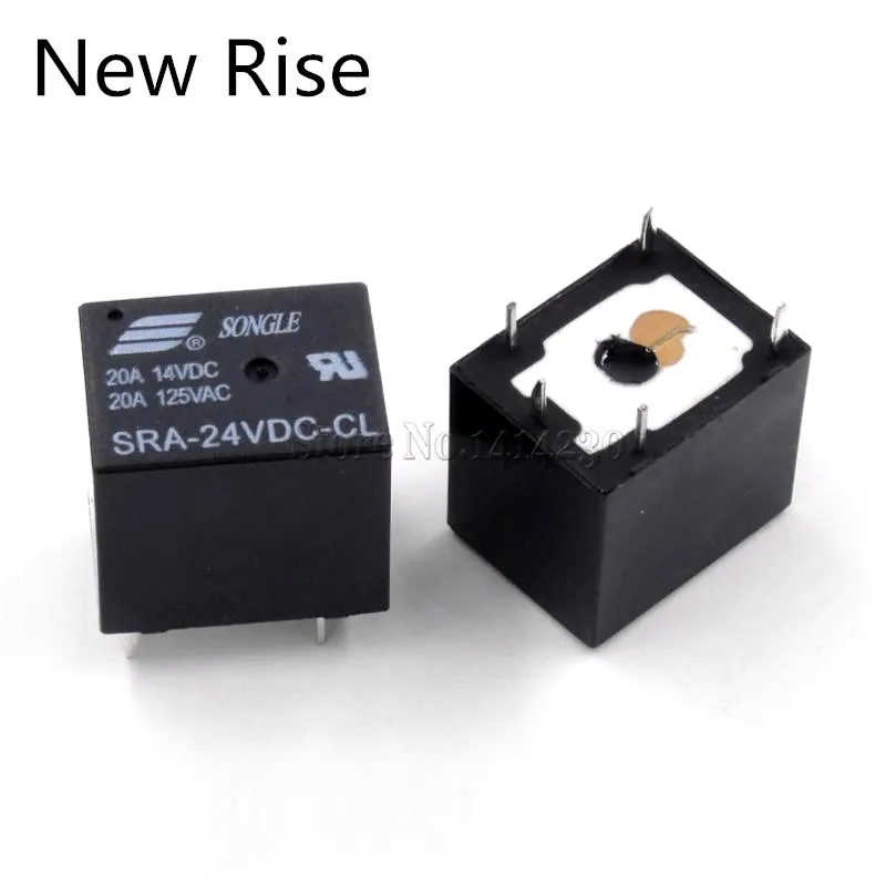 5Pcs 5V 12V 24V 20A DC Power Relay SRA-05VDC-CL SRA-12VDC-CL SRA-24VDC-CL 5Pin PCB Type In stock Black Automobile relay