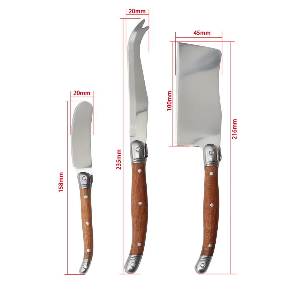 3pcs Laguiole Cheese Knife Set Solid Rosewood Handle Butter Spreader Stainless Steel Butter Knife Cheese Tools