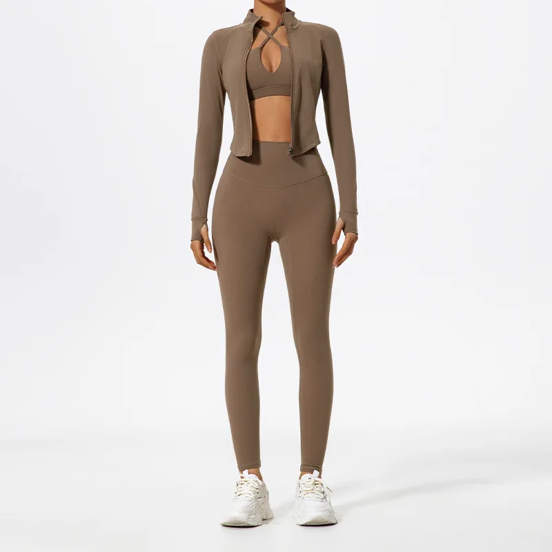 Lezyan Najnowszy Komplet Sportowy Damski do Jogi: Jednolity Kolor, Wysoki Stan, Podnoszący Pośladki, Wyszczuplający Brzuch, Kurtka i Spodnie do Ćwiczeń na Siłowni