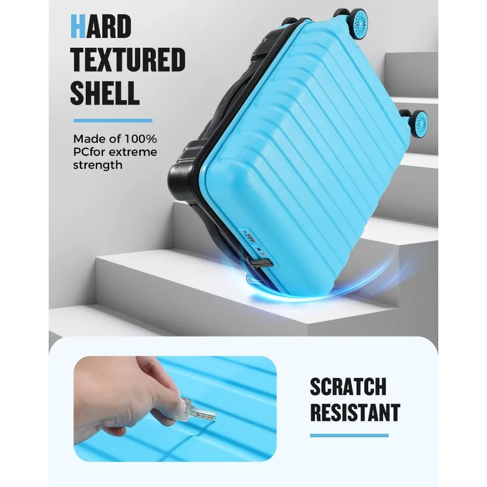 مجموعة أمتعة حمل ذات هيكل صلب معتمدة من شركة الطيران مقاس 20 بوصة مع عجلات، وأبعاد 22 × 14 × 9، بما في ذلك حقيبة مستحضرات التجميل، وبدلة السفر