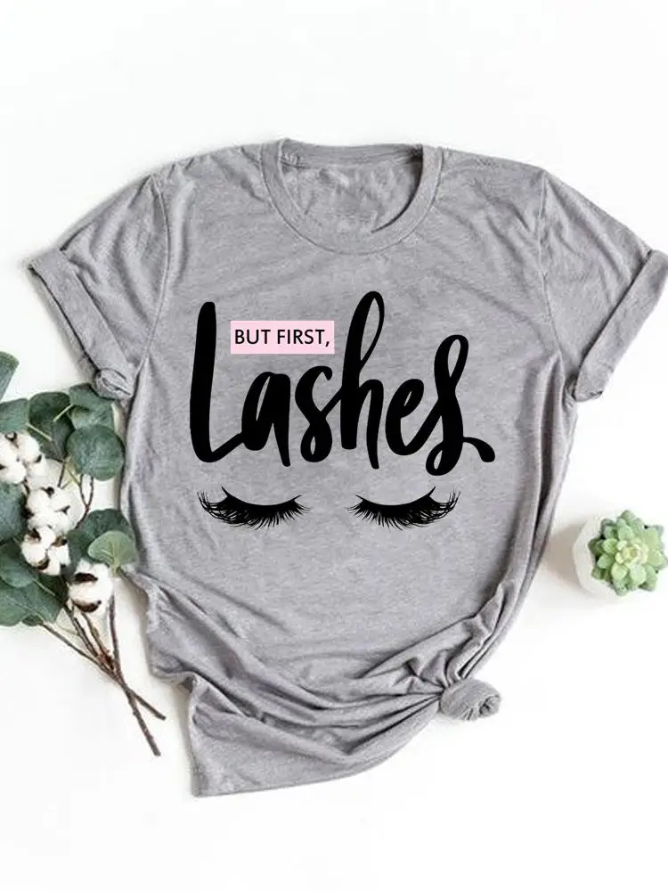 Letter Eye Lashes Trend Sweet Tee Basic Kleidung Sommer Top Damen Kleidung Print T-Shirt Mode Kurzarm Grafik T-Shirt