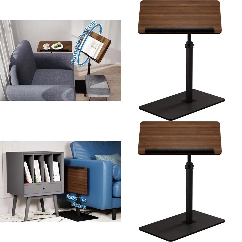 

Adjustable Height Swivel End Table, 20W x 14L, Foldable for Small Spaces, Black Walnut