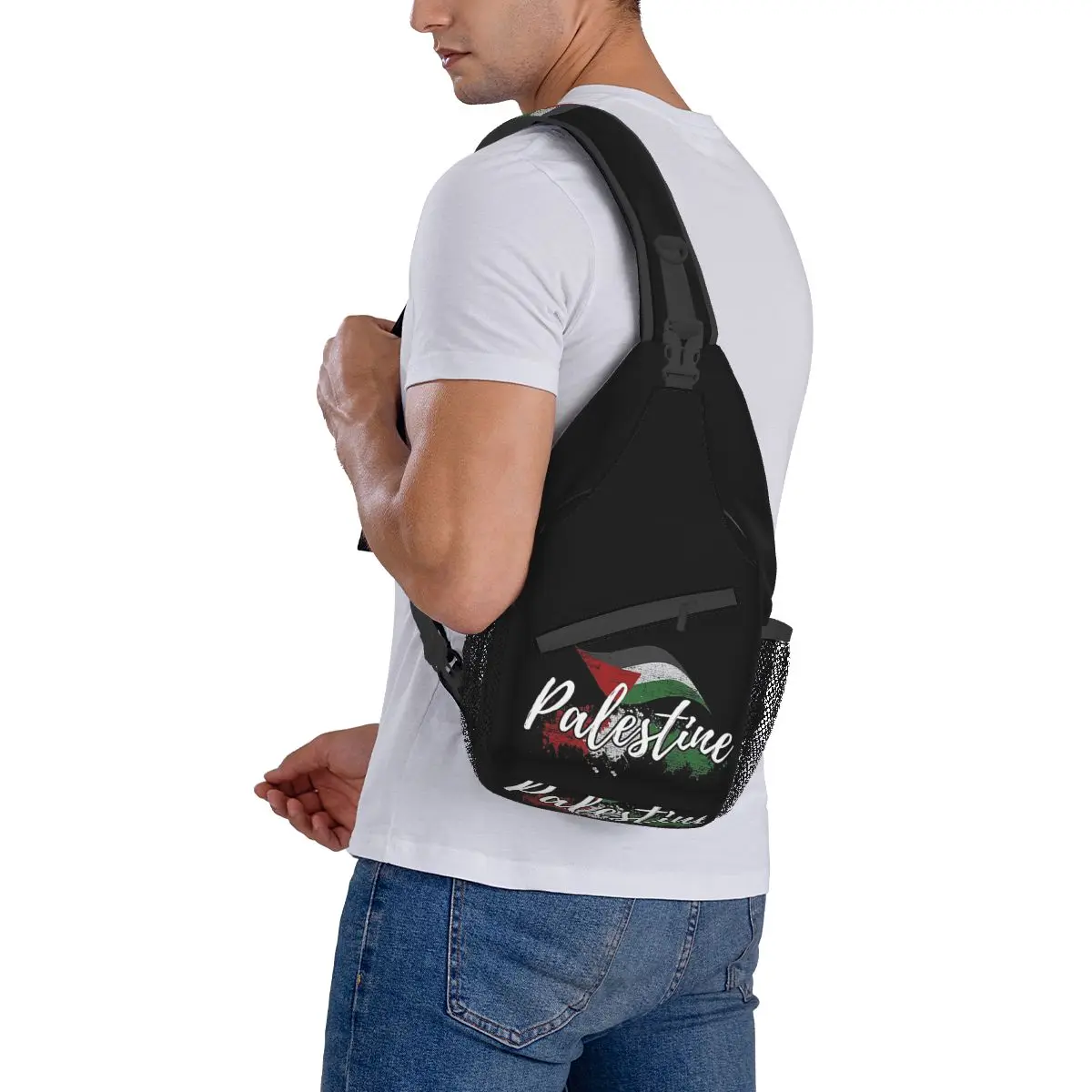 Palestine Feel Crossbody Sling Bag, Petit sac de poitrine, Sac à dos initié, Sac à dos de jour pour voyage, Randonnée, Cyclisme, Bookbag