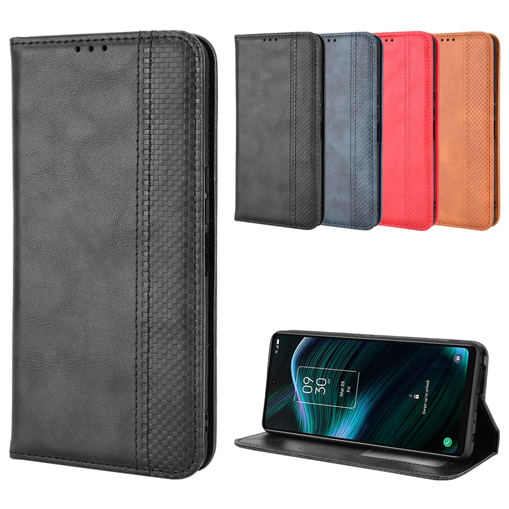 Flip Retro Style Leather Magnetic Skin Cover For TCL 303 Stylus 30 SE Z 30+ 30e 20B 20 20L+ 20S R PIus 5G Card Slot Wallet Case