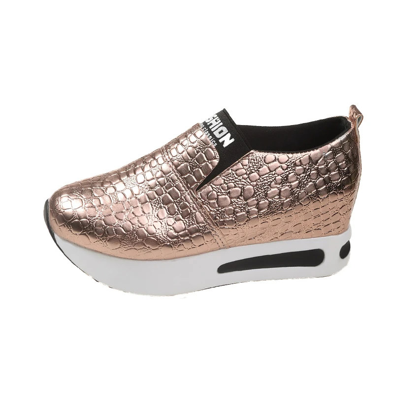 Modische Damen Metallic-Krokodil-Textur Slip-On Versteckter Keilabsatz Plateau-Schuhe Damen Höhenverstärkende Casual Walking Loafers Sneakers – Detail 20