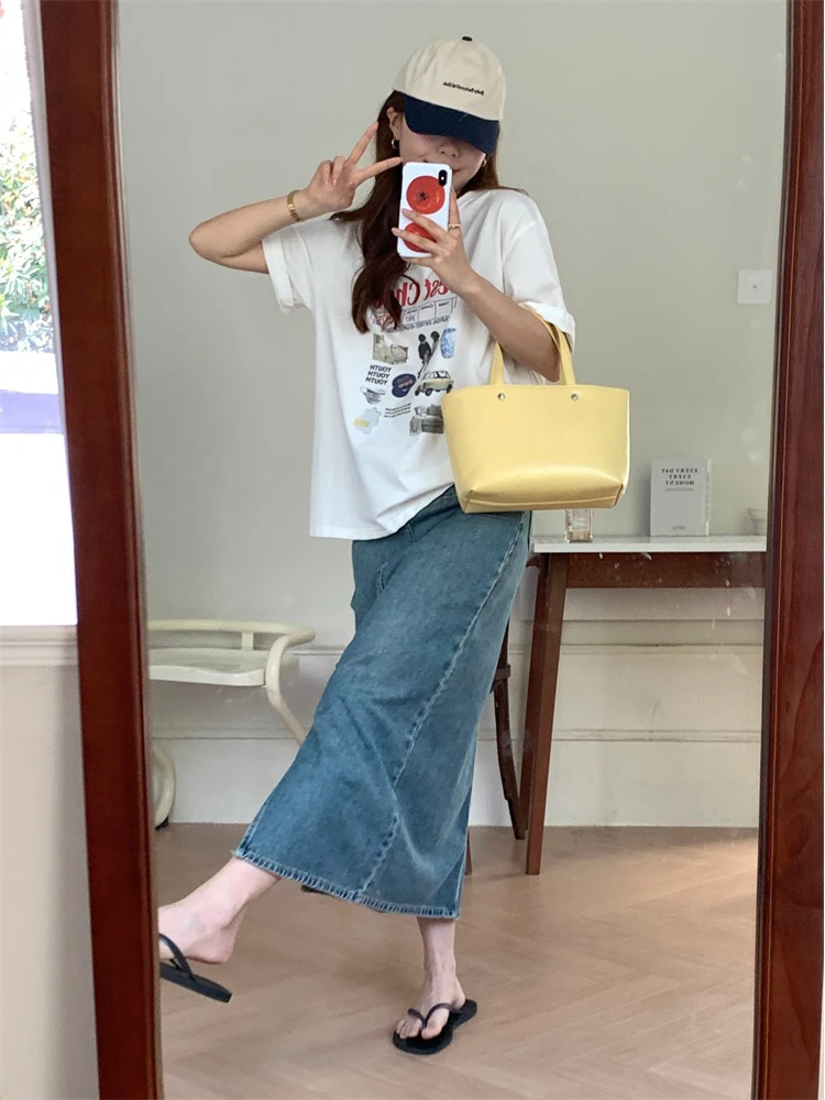 

Summer New Loose Letter Print Simple Korean Version T-irt Casual round Ne Versatile Women's ort Sve Top