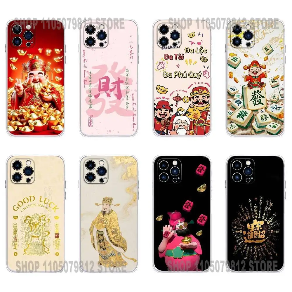 

God of Wealth Phone Case For iPhone 17 16,15,14,13,12,11 Plus,Pro,Max,XR,Plus,E,Mini Transparent Soft Cover