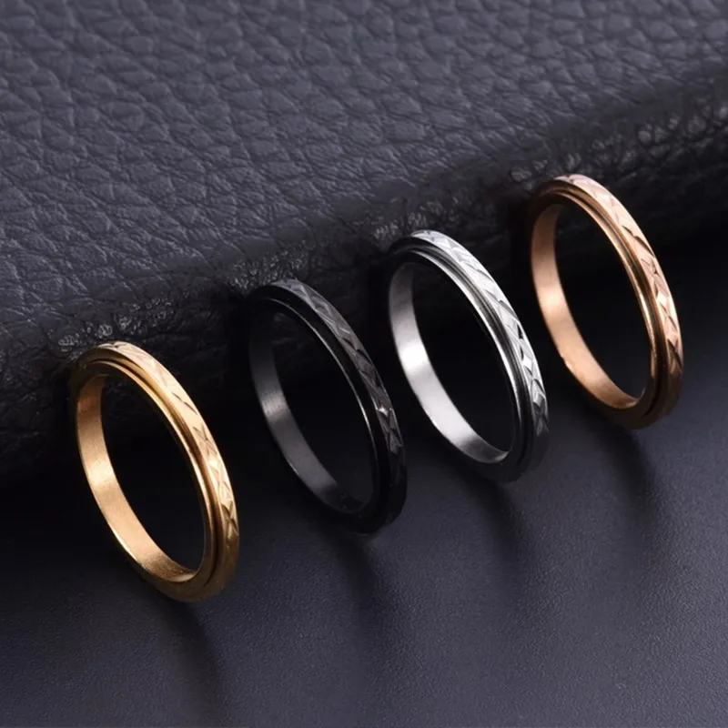 Stainless Steel Thin Faceted Spinner Ring Wedding Band for Women Girl Size 5-10