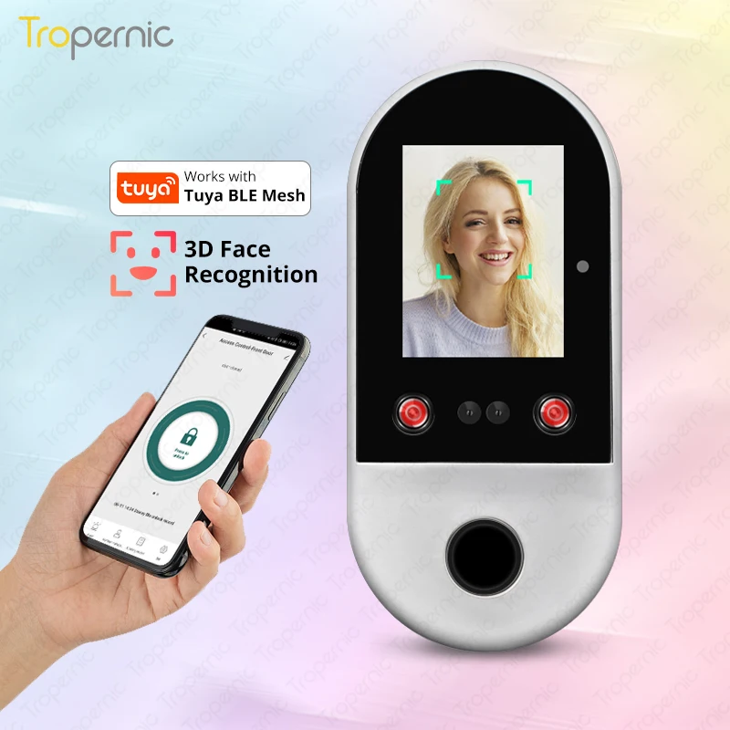 Tropernic Office Advanced Tuya App Smart Life Face Recognition Time Attendance Door Lock RFID Card Smart Access Control