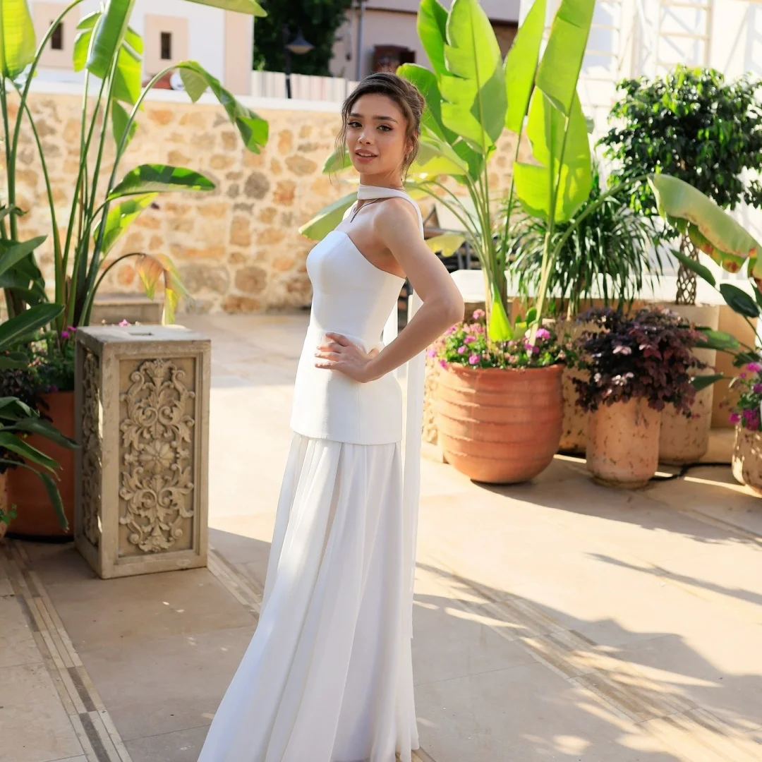 سانسا مخصص الأبيض الأوشحة الحريرية الطويلة فساتين لحضور الحفلات الموسيقية بدون حمالات عارية الذراعين فساتين للمناسبات الخاصة الطابق طول vestidos de festa