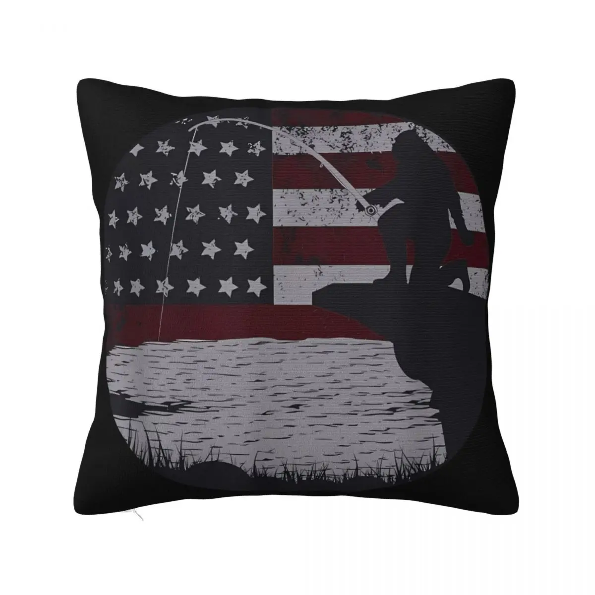 Vintage Bigfoot Fishing American Flag Home Pillowcase 40X40 Home And Decoration Pillow Case Pillow Cover