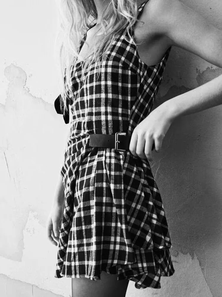 Lente nieuwe collectie dames asymmetrische geruite taille-kalkende afslankende Svel vierkante kraag ort Dr faionable casual