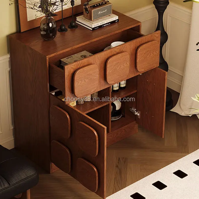 Timeless MidCentury Solid Wood Side Storage Cabinet with Drawers Wall-Mounted for Living Room