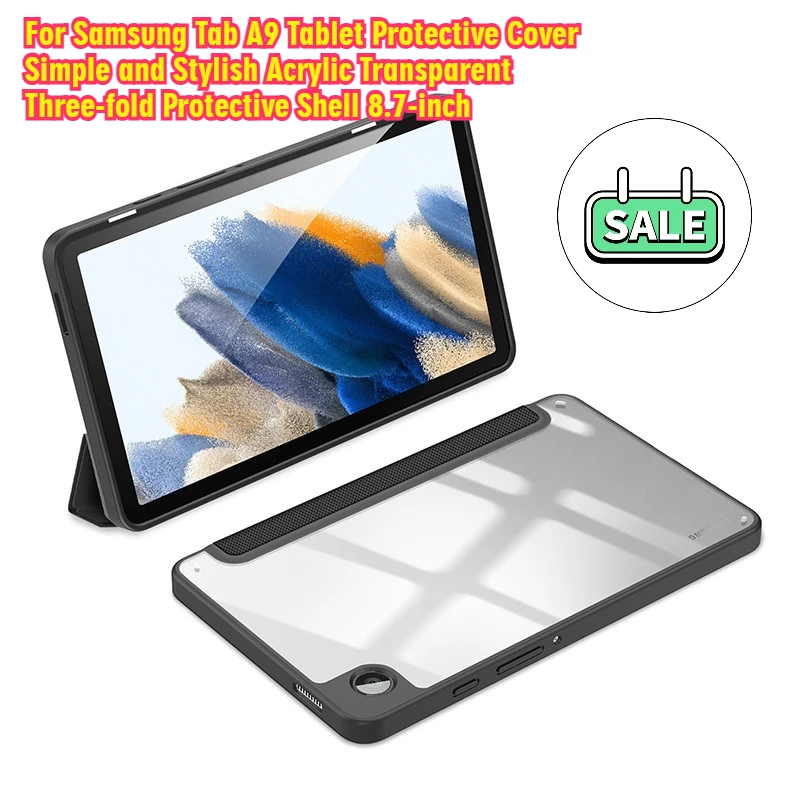 

For Samsung Tab A9 Tablet Protective Cover Simple and Stylish Acrylic Transparent Three-fold Protective Shell 8.7-inch