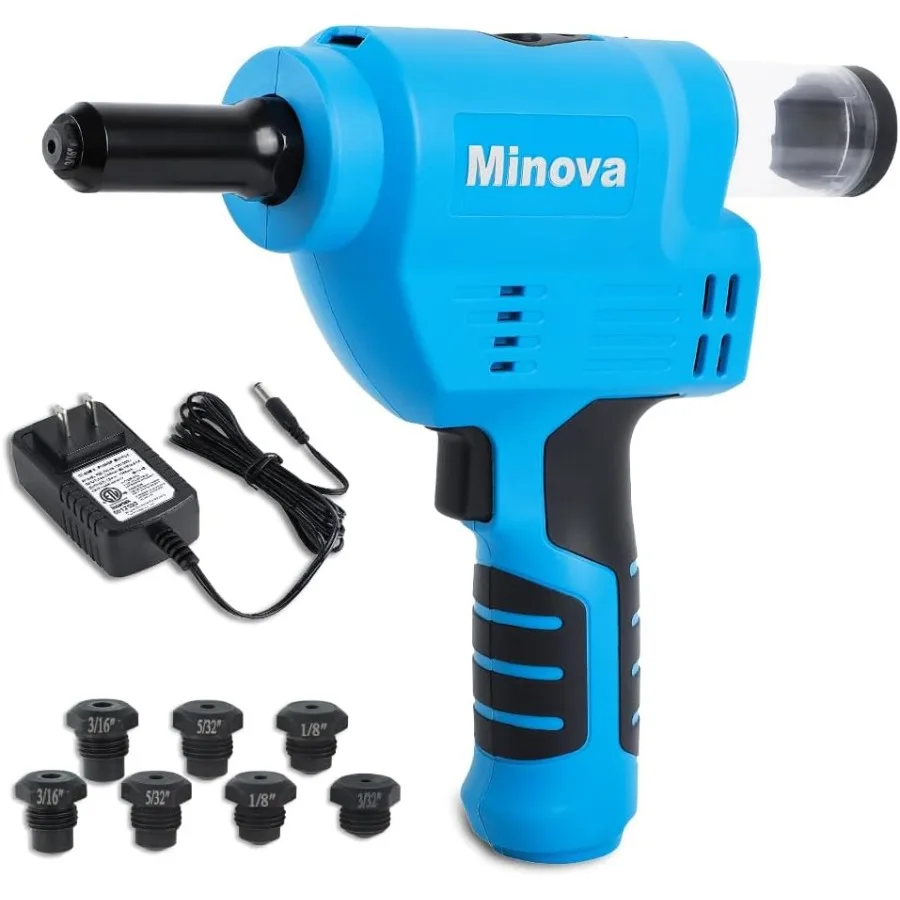مجموعة أدوات مسدس برشام لاسلكي لمسامير الفولاذ المقاوم للصدأ 3/32 2.4 مم إلى 3/16 (4.8 مم) أزرق