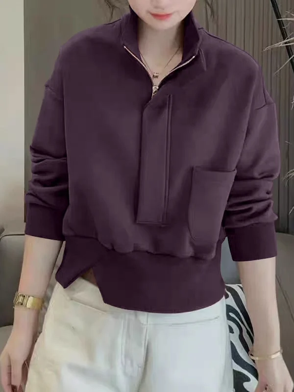 Felpa con Cappuccio Taglie Forti con Zip, Collo Alto, Moda Autunno Inverno, Top Ampio e Snellente, Stile Coreano